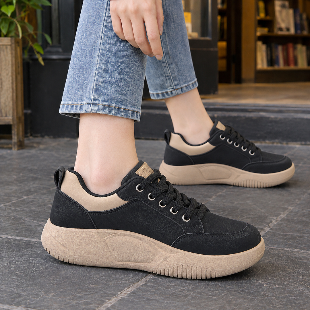 Women's Platform Sneakers Black Beige