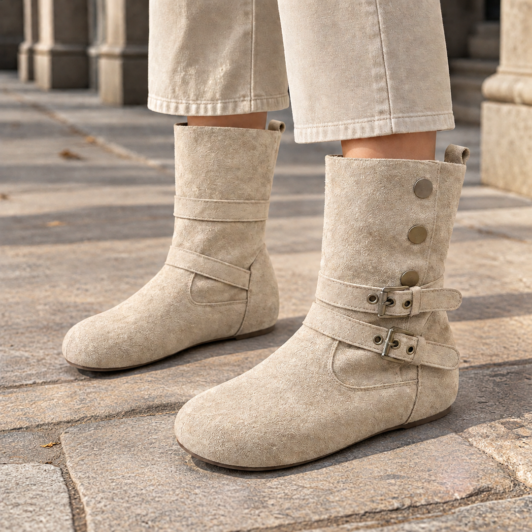 Women's Buckle Ankle Boots Beige