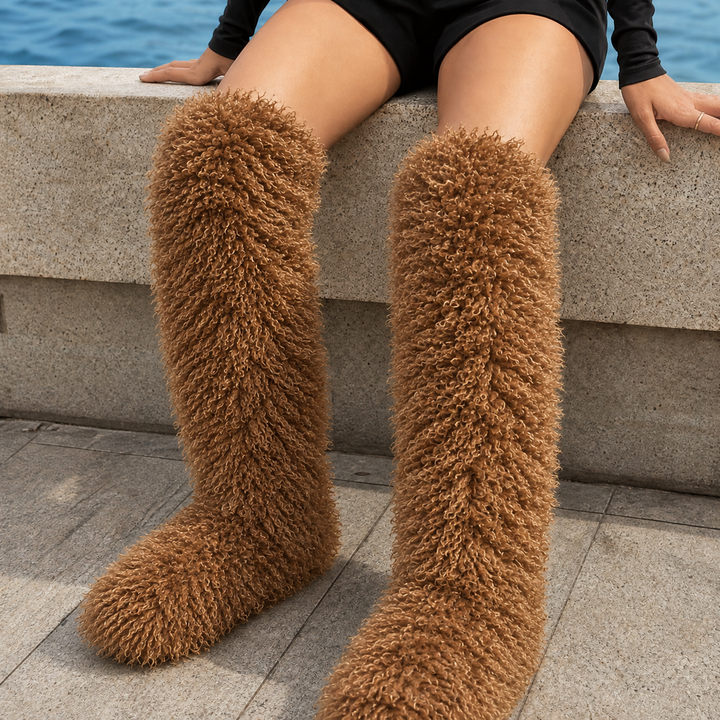 Women's Shaggy Ankle Boots Brown