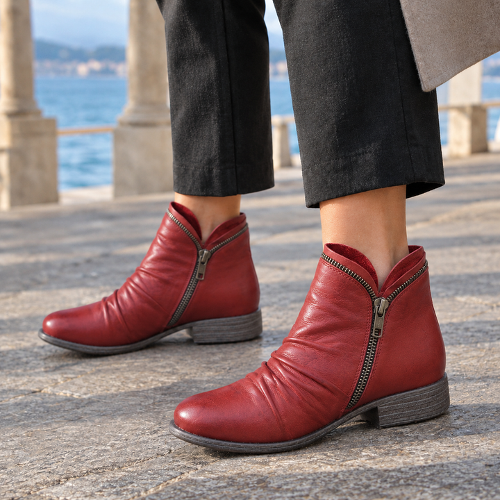 Women's Zip Ankle Boots Red