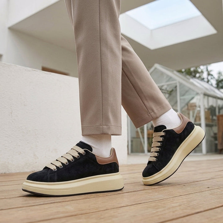 Women's Platform Sneakers Black Gold Suede - Featured Style
