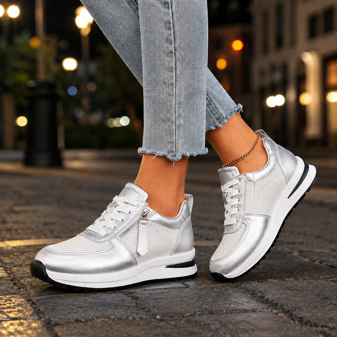 Women's Orthopedic Sneakers for Comfort and Support Shiny Silver