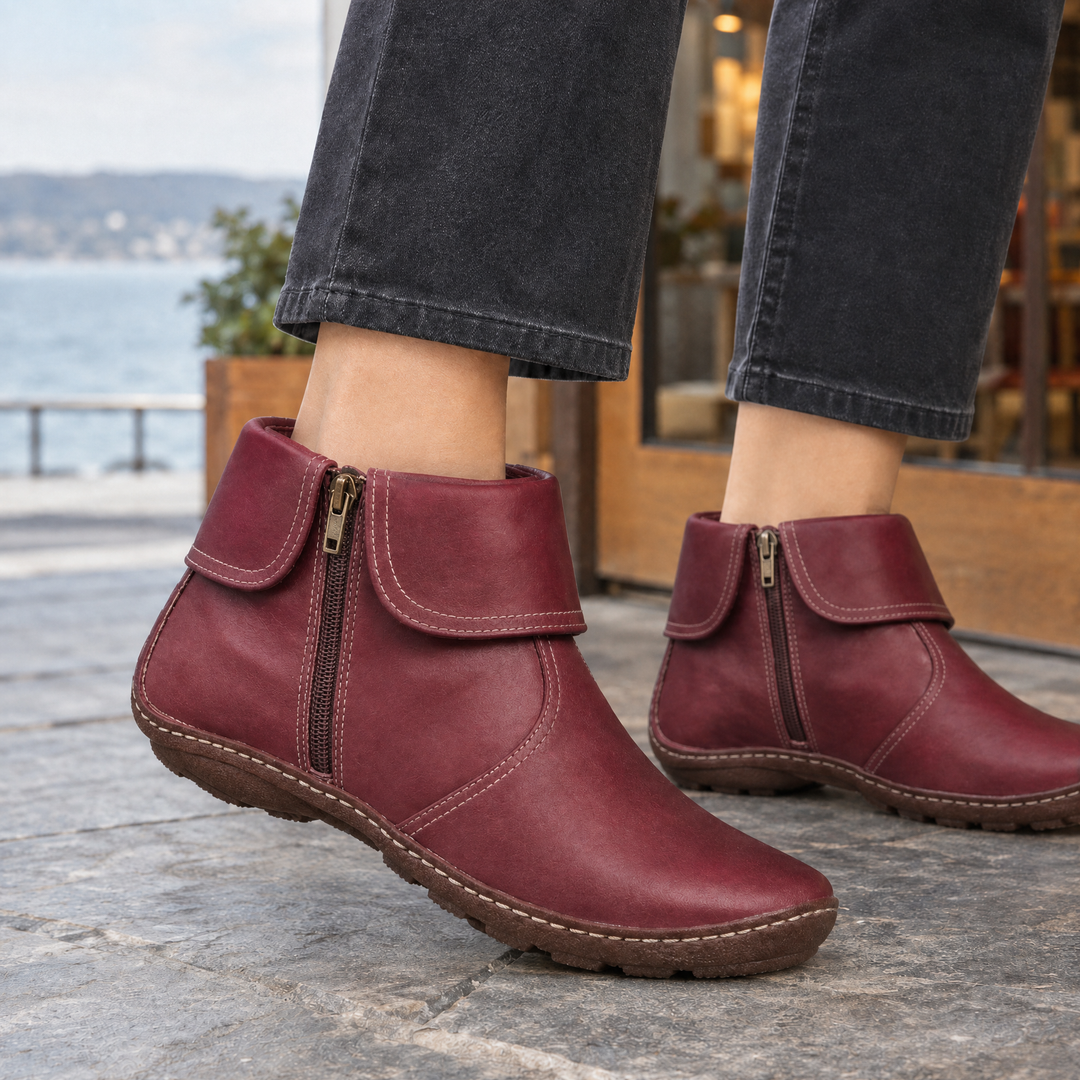 Women's Zip Ankle Boots Wine Red