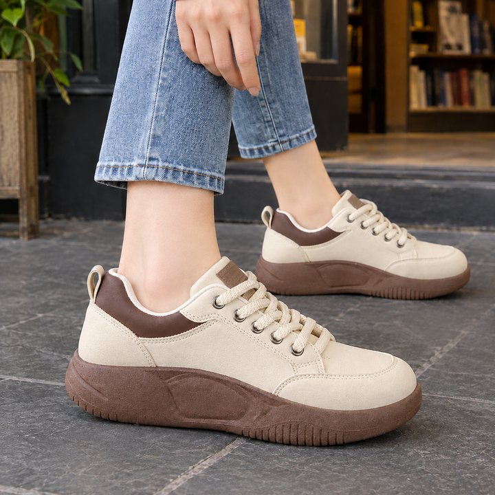 Women's Platform Sneakers Cream Coffee Brown