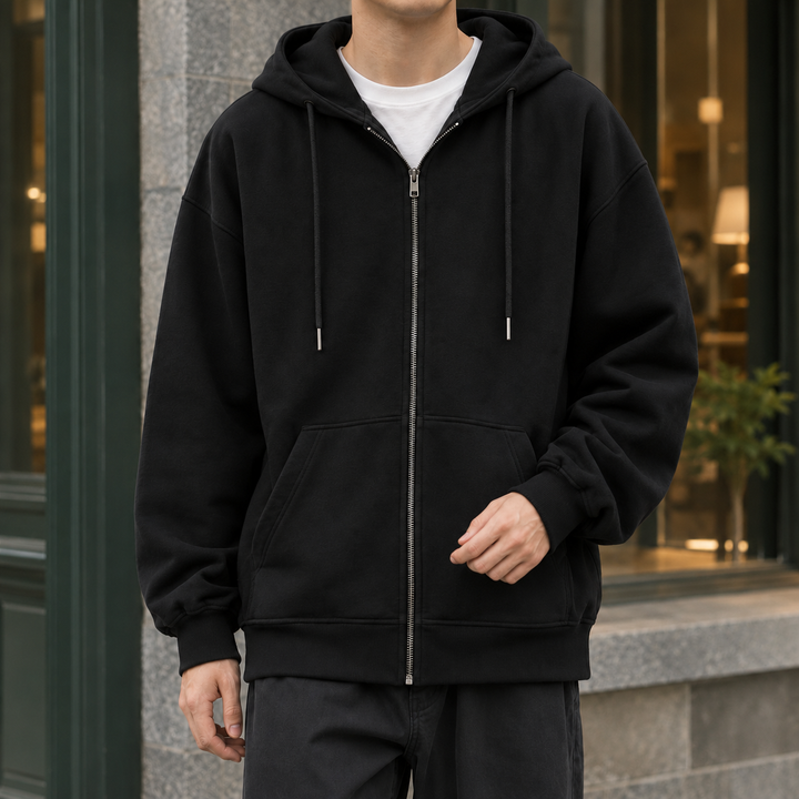 Men's Relaxed Zip-Up Hoodie Black Black
