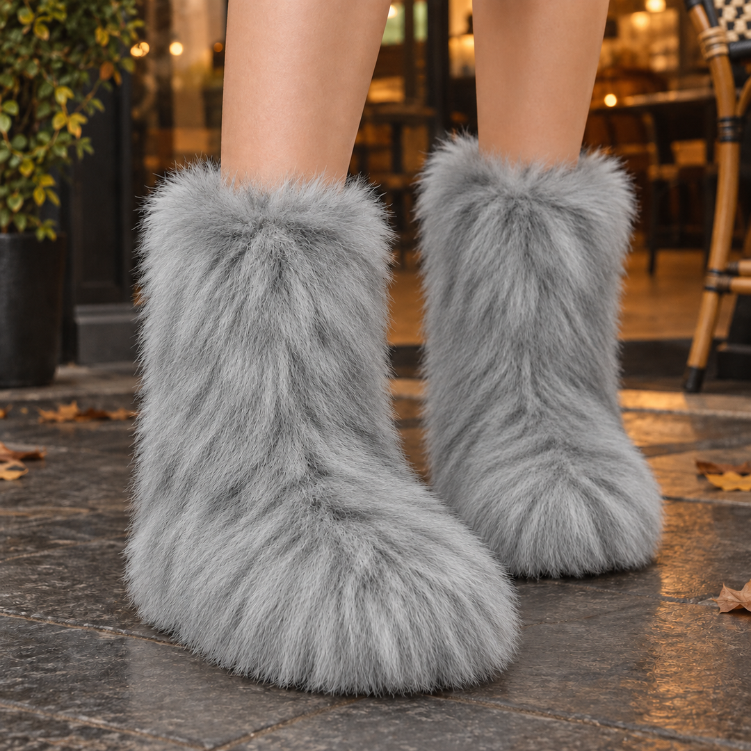 Women's Plush Ankle Boots Light Gray