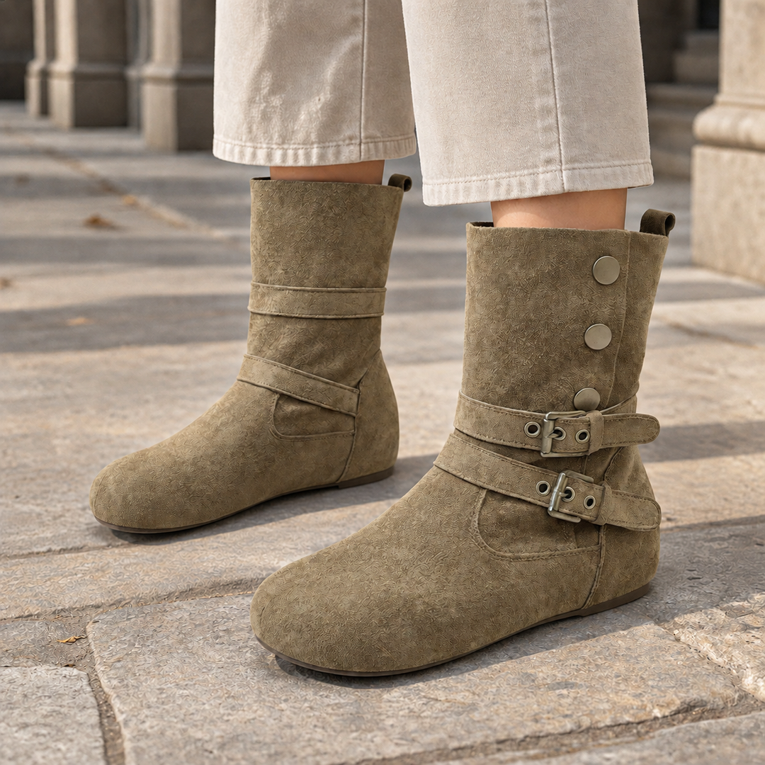 Women's Buckle Ankle Boots Khaki