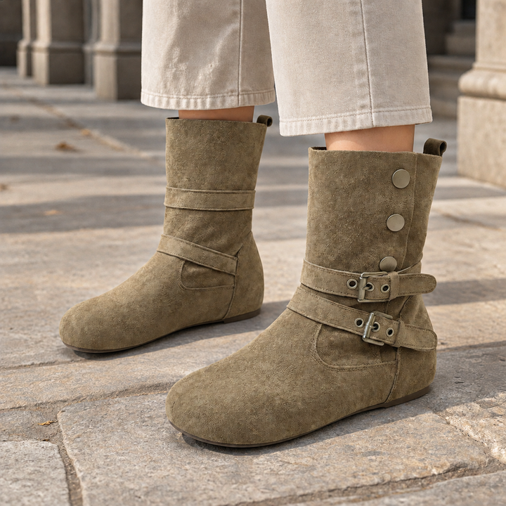 Women's Buckle Ankle Boots Khaki