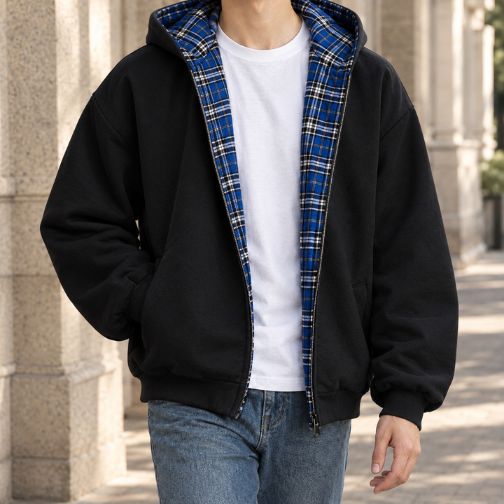 Men's Reversible Hooded Sweatshirt Black Blue