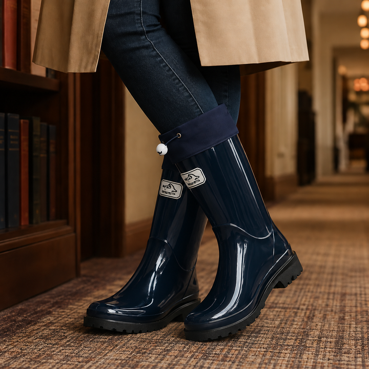 Women's Waterproof Drawstring Rain Boots Navy