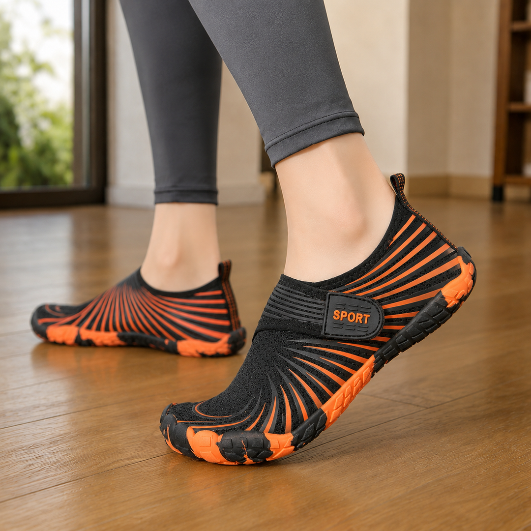Women's Five-Toe Water Shoes for Active Outdoor Adventures Black Orange