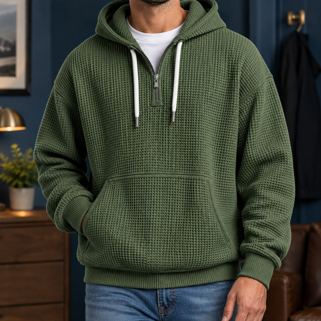 Men's Waffle Knit Hoodie Dark Green