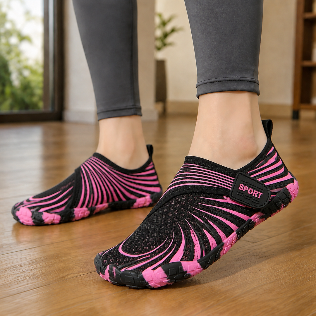 Women's Five-Toe Water Shoes for Active Outdoor Adventures Black Rose Red