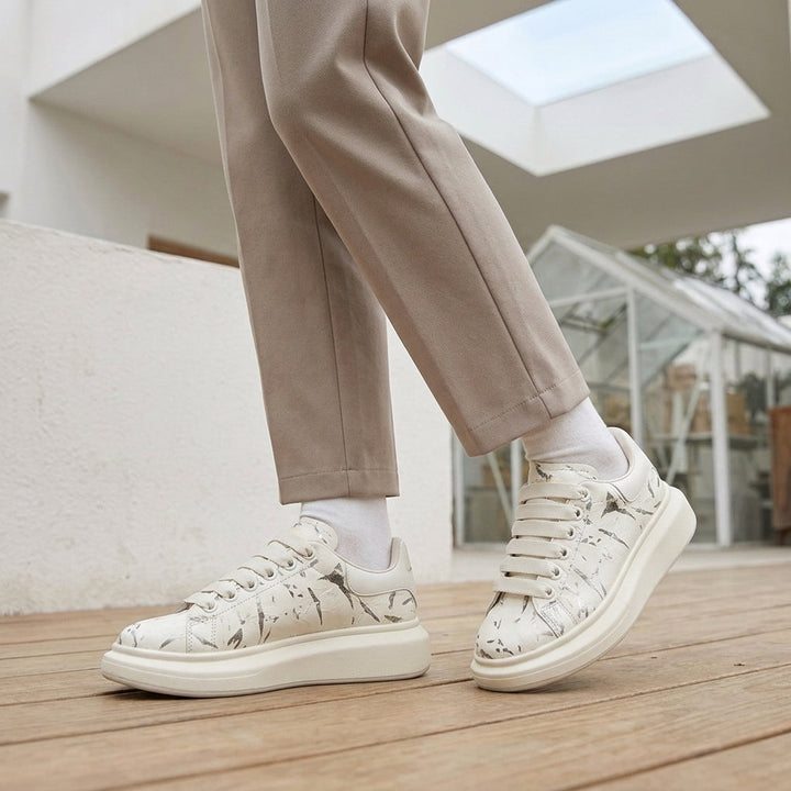 Women's Platform Sneakers White And Black Leather-b Style
