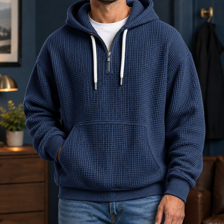 Men's Waffle Knit Hoodie Dark Blue