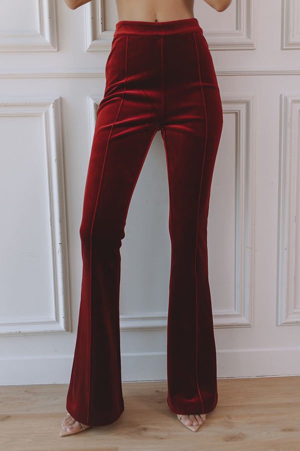 Women's Velvet Blazer and Wide Leg Pants Set Red Trousers