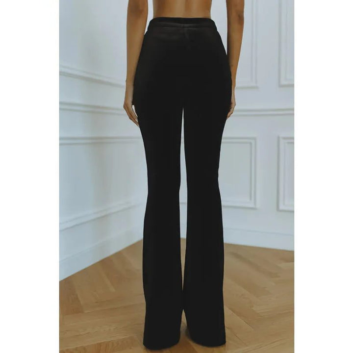 Women's Velvet Blazer and Wide Leg Pants Set Black Trousers