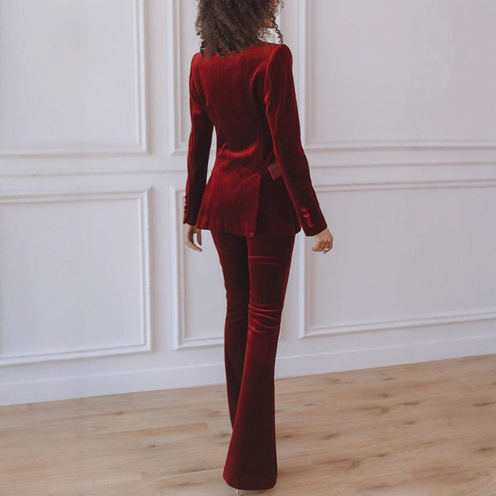 Women's Velvet Blazer and Wide Leg Pants Set