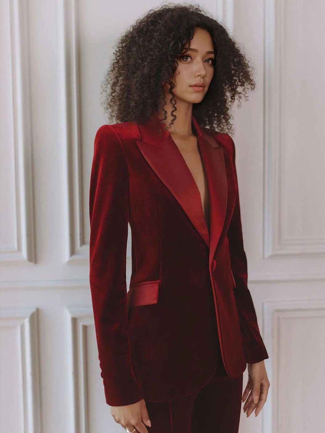 Women's Velvet Blazer and Wide Leg Pants Set