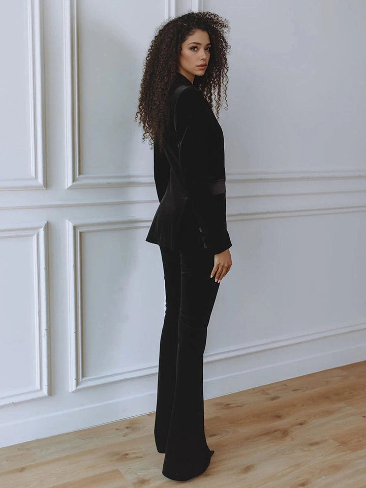 Women's Velvet Blazer and Wide Leg Pants Set