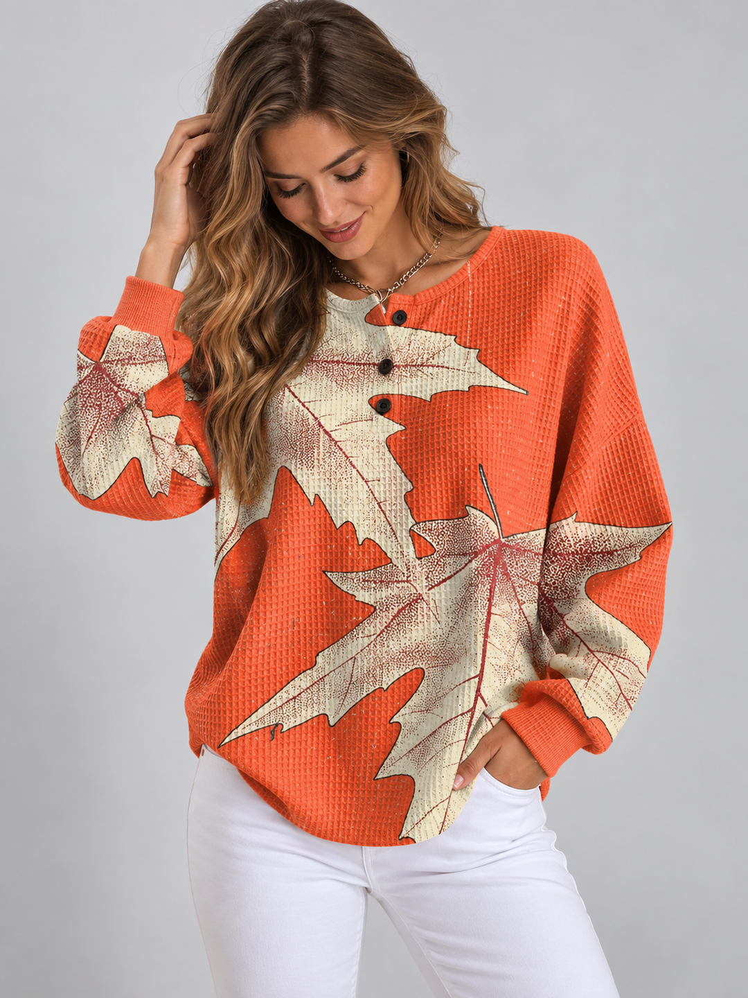 Women's Fleece Knit Oversized Sweater with Buttons
