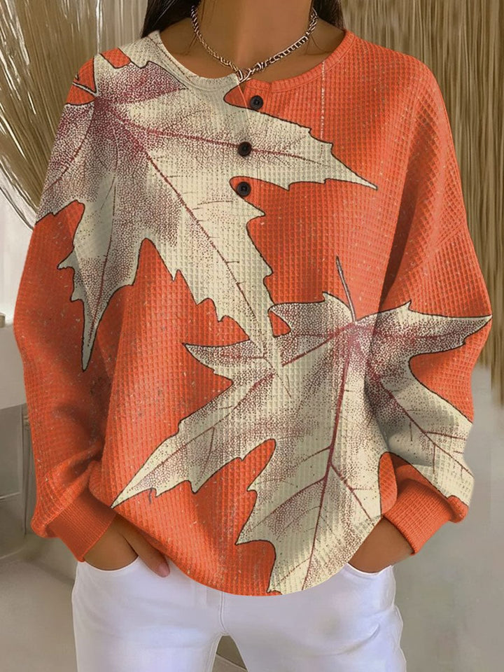 Women's Fleece Knit Oversized Sweater with Buttons Orange