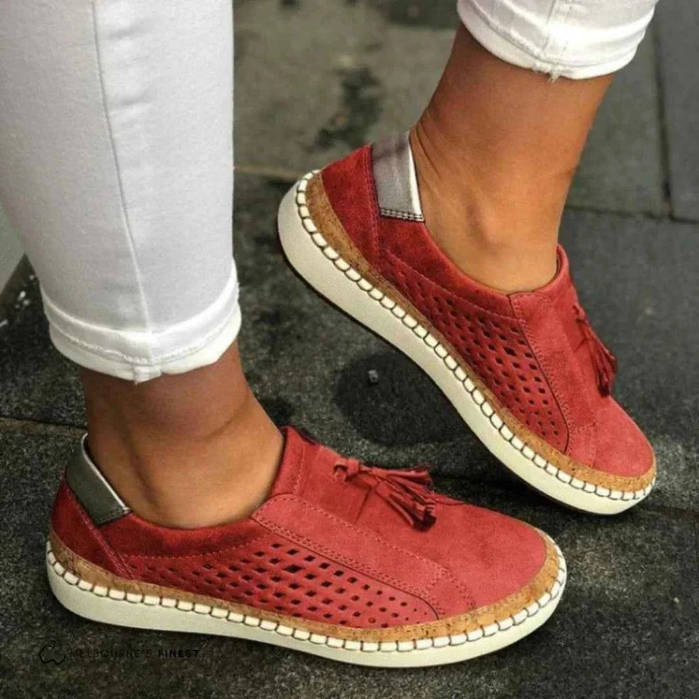 Women's Summer Slip-On Loafers with Tassel Detail Red
