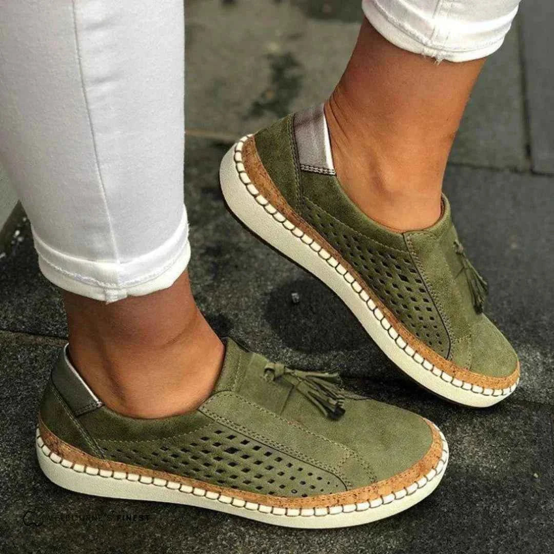Women's Summer Slip-On Loafers with Tassel Detail Green
