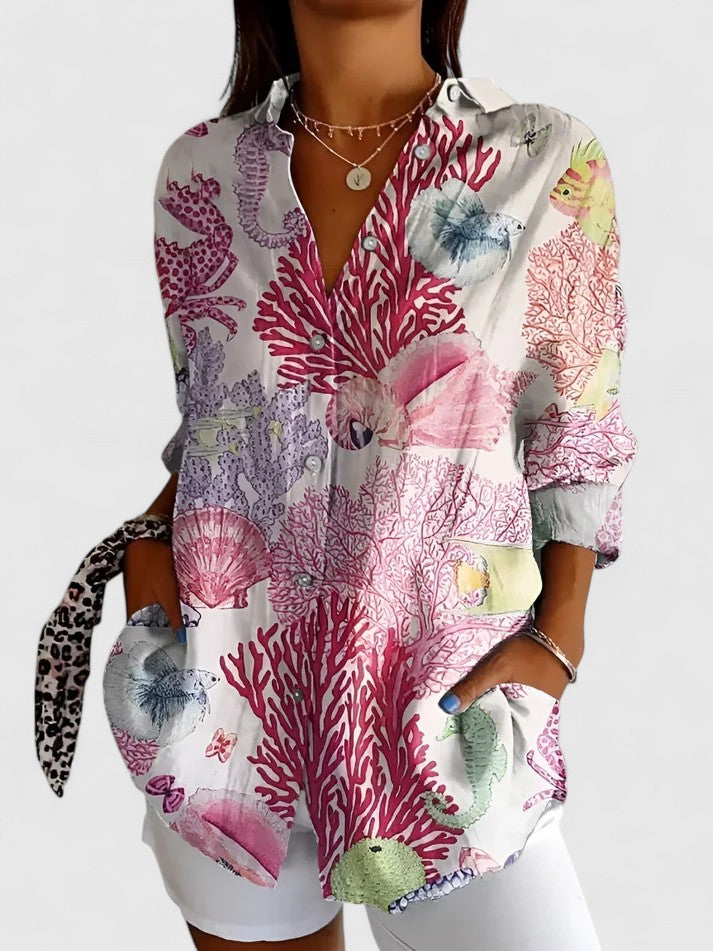 Women's Breezy Floral Top Pink Sea Life