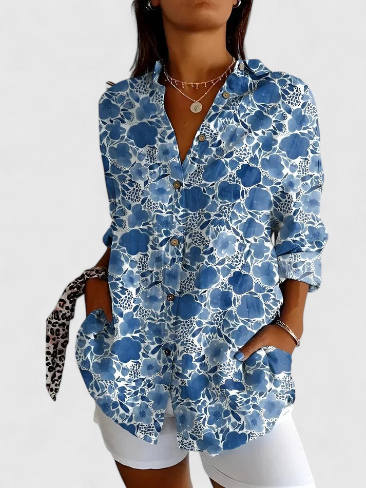 Women's Breezy Floral Top Dark Blue