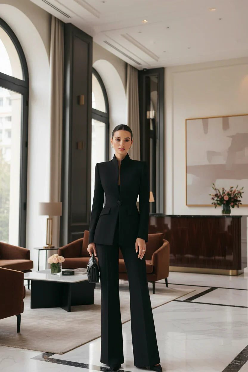 Women's Double-Breasted Blazer and Wide Leg Pants Set