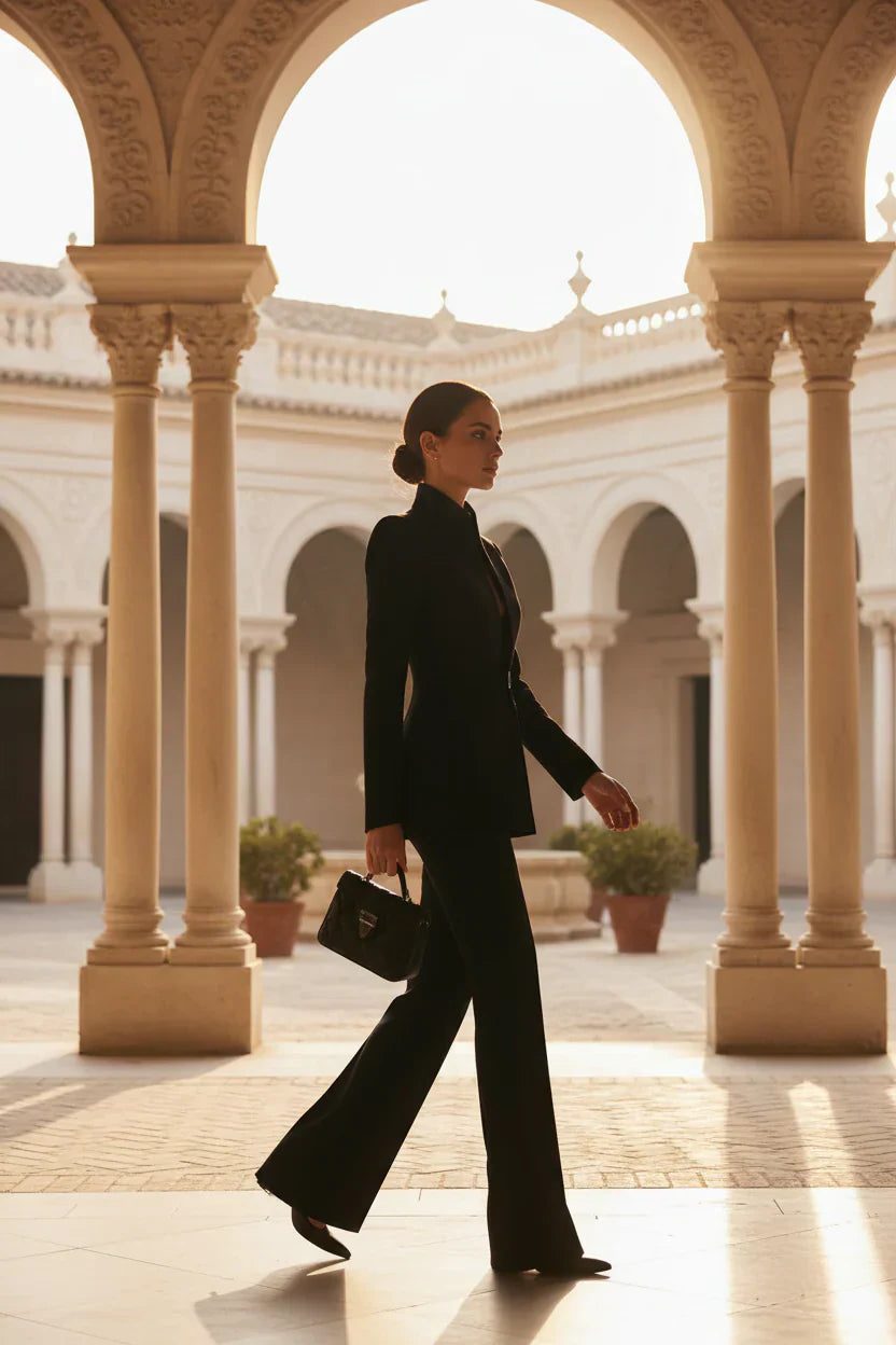 Women's Double-Breasted Blazer and Wide Leg Pants Set