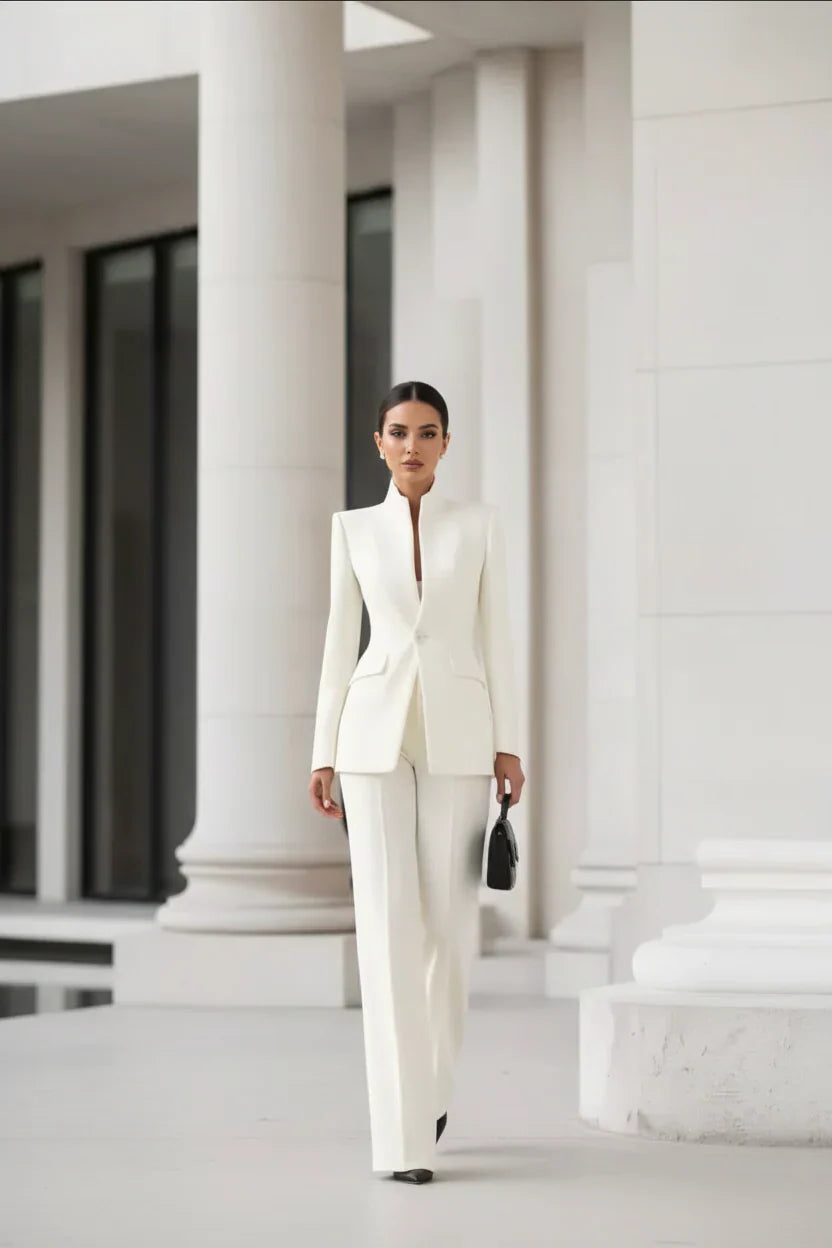 Women's Double-Breasted Blazer and Wide Leg Pants Set