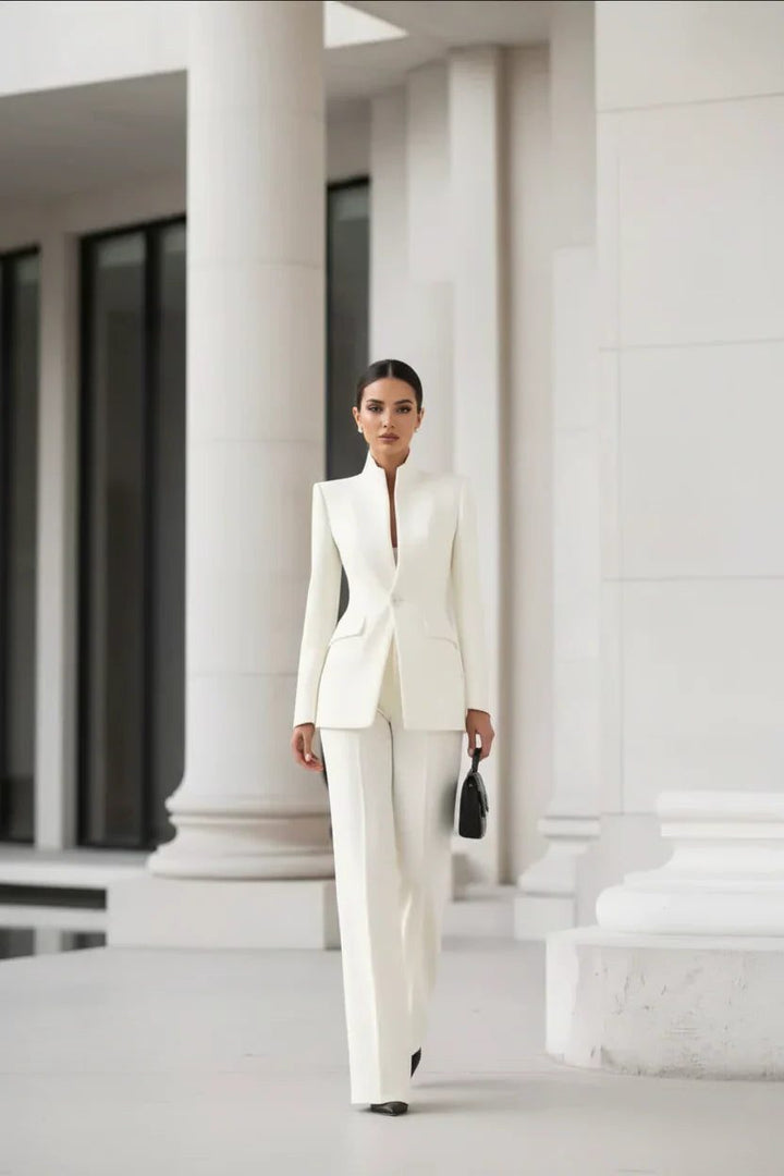 Women's Double-Breasted Blazer and Wide Leg Pants Set