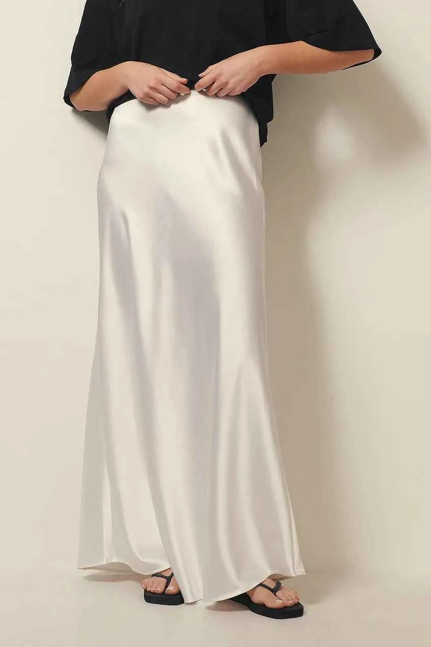 Women's A-Line Satin Maxi Skirt – Elegant Long Design with Shiny Finish