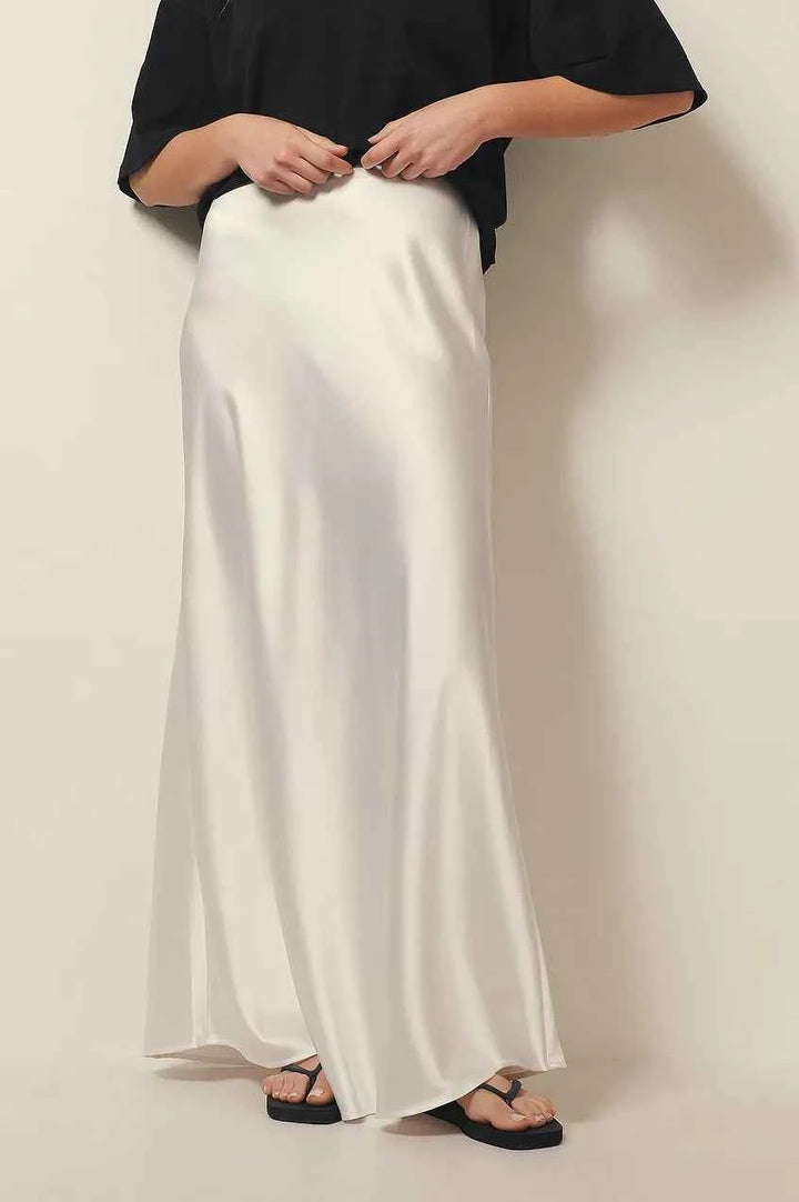 Women's A-Line Satin Maxi Skirt – Elegant Long Design with Shiny Finish