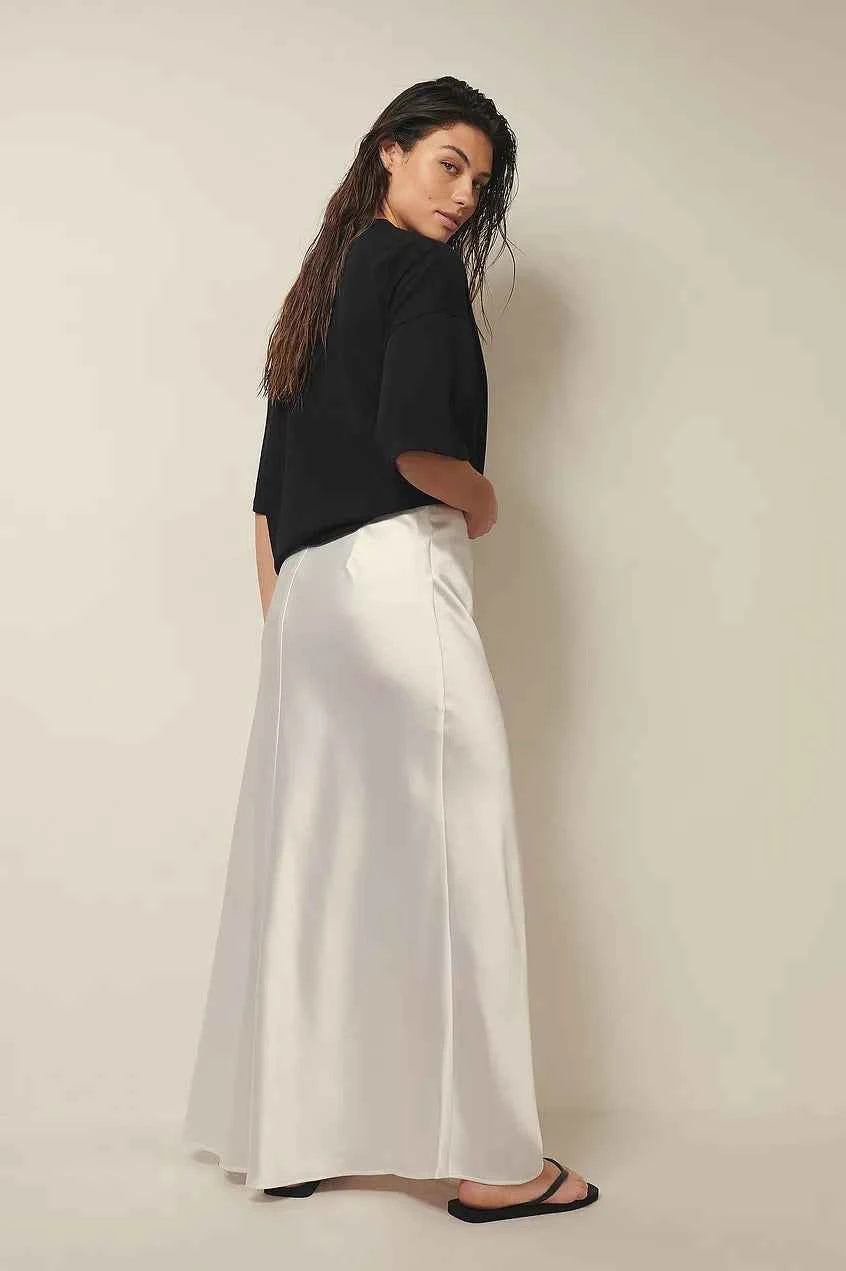 Women's A-Line Satin Maxi Skirt – Elegant Long Design with Shiny Finish