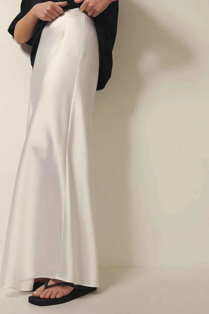 Women's A-Line Satin Maxi Skirt – Elegant Long Design with Shiny Finish