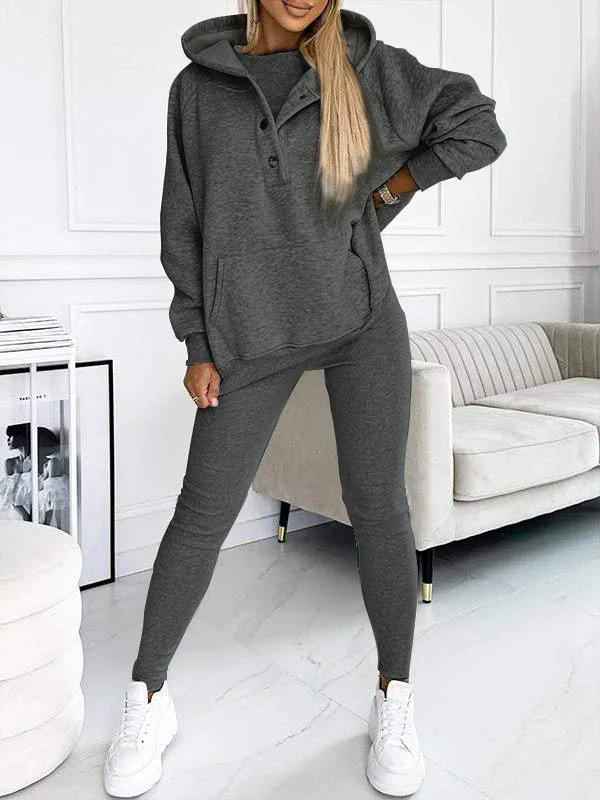 Women's Relaxed Fit Hoodie & High Waist Leggings Loungewear Set – Comfortable Casual Wear Dark Grey