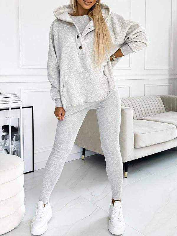Women's Relaxed Fit Hoodie & High Waist Leggings Loungewear Set – Comfortable Casual Wear Light Grey