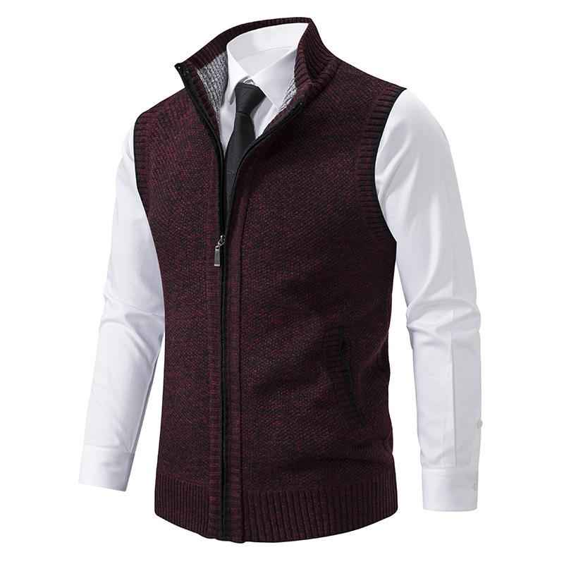 Men's Sleeveless Knitted Sweater Vest - Regular Fit with Zipper - Business Casual Style Red