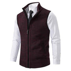 Men's Sleeveless Knitted Sweater Vest - Regular Fit with Zipper - Business Casual Style Red