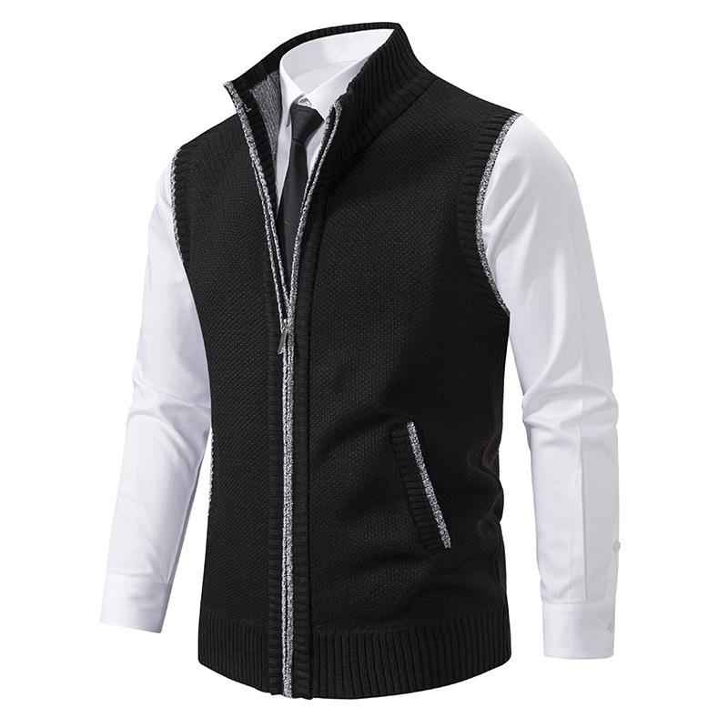 Men's Sleeveless Knitted Sweater Vest - Regular Fit with Zipper - Business Casual Style Black