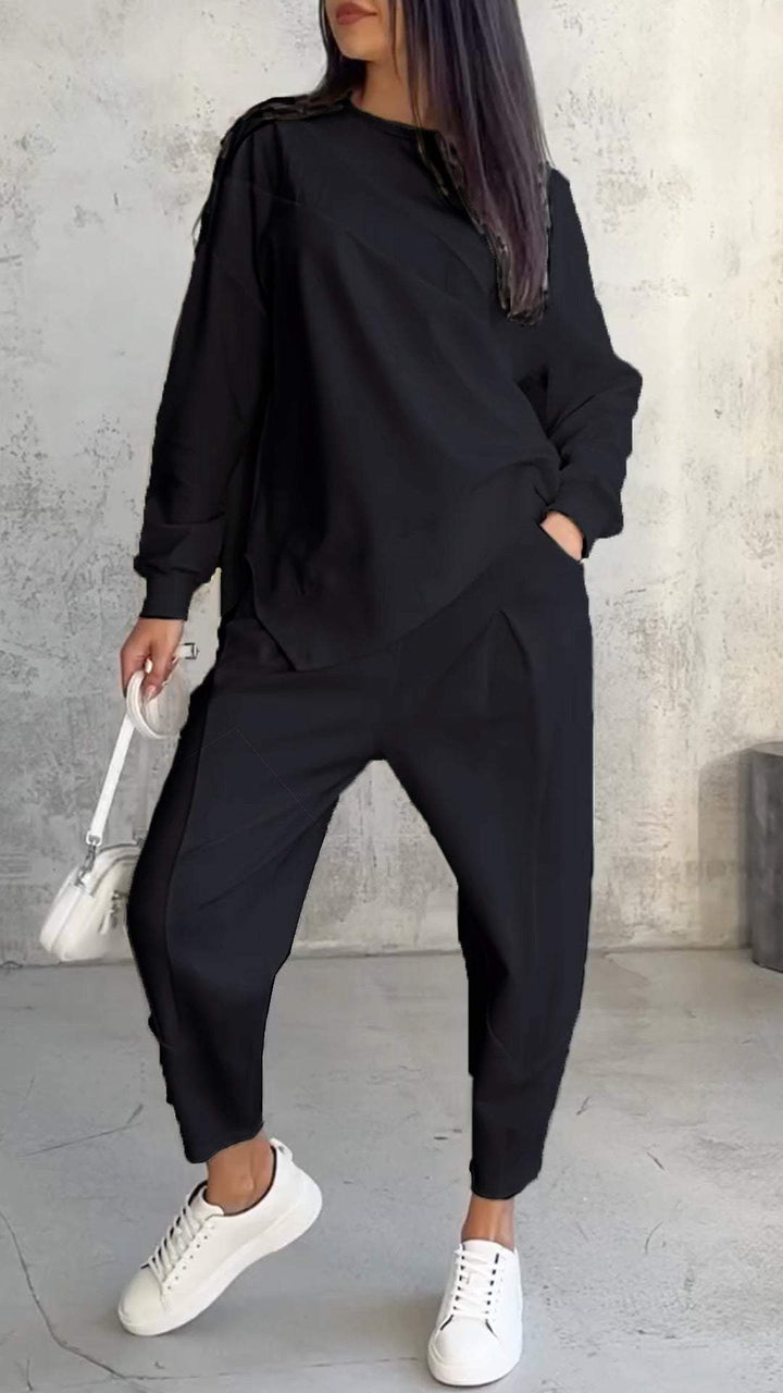 Chic Women's Two-Piece Set for Casual Comfort Black