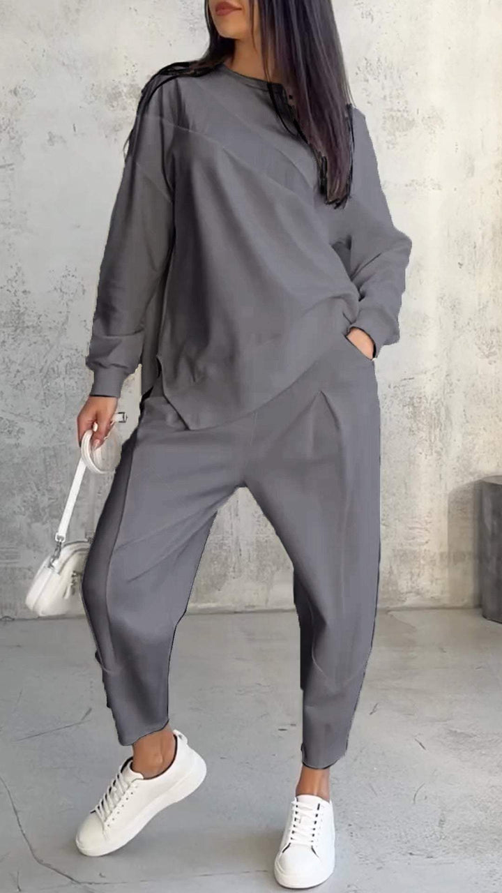 Chic Women's Two-Piece Set for Casual Comfort Grey