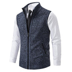 Men's Sleeveless Knitted Sweater Vest - Regular Fit with Zipper - Business Casual Style Blue