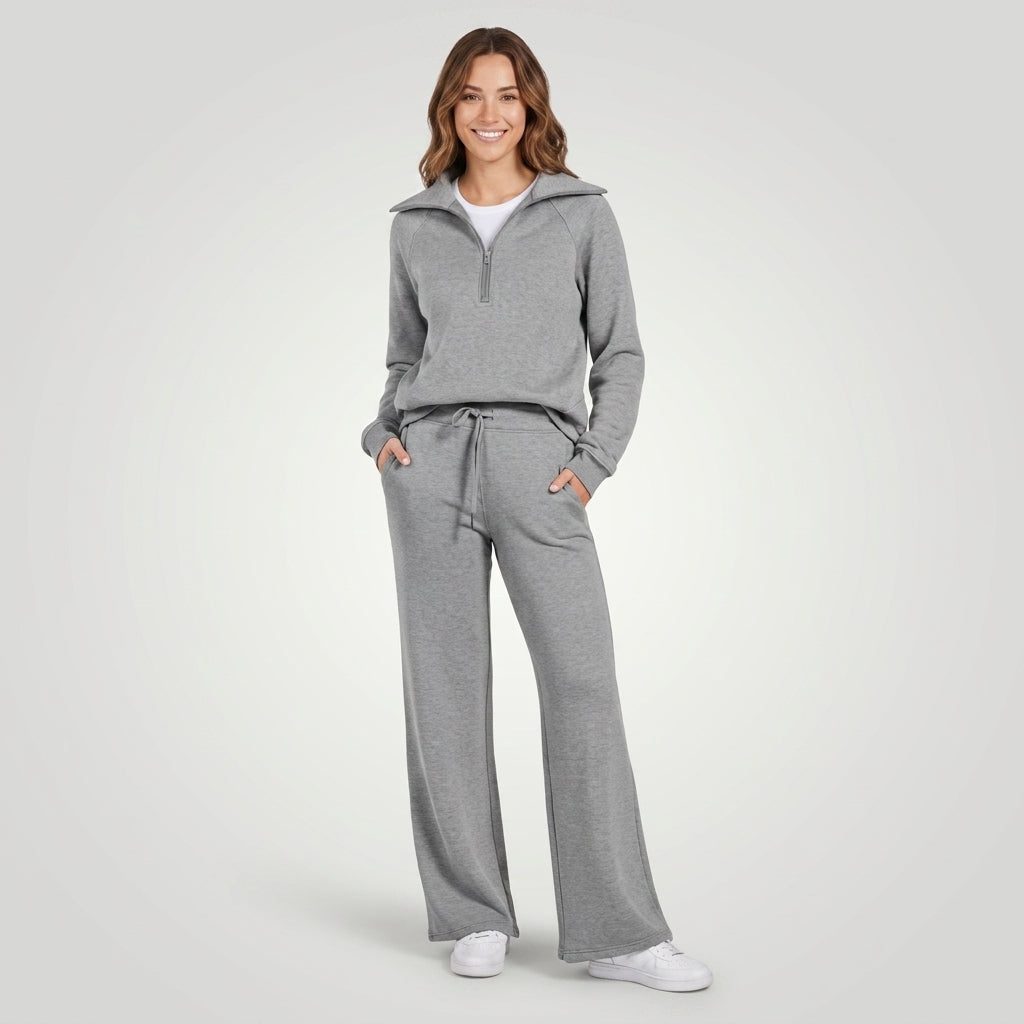 Women's Relaxed Fit Loungewear Set with Half-Zip Top