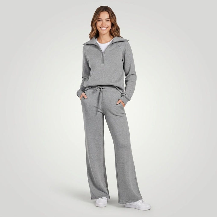Women's Relaxed Fit Loungewear Set with Half-Zip Top