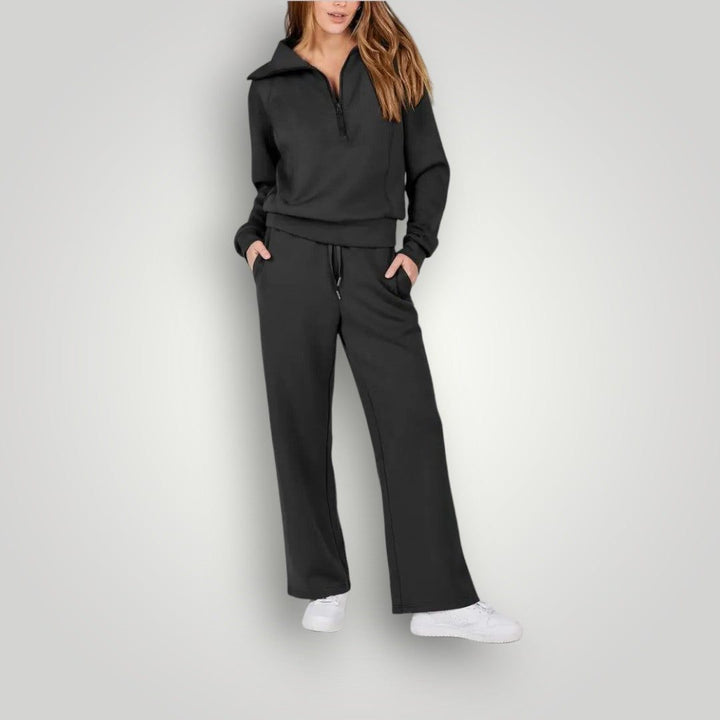 Women's Relaxed Fit Loungewear Set with Half-Zip Top