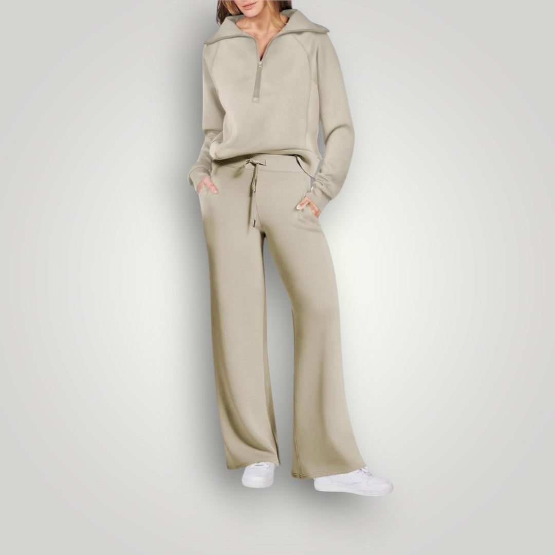 Women's Relaxed Fit Loungewear Set with Half-Zip Top